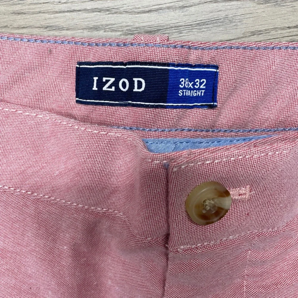 IZOD Pants Mens 38x32 Pink Straight Leg Flat Front Chino Casual Preppy